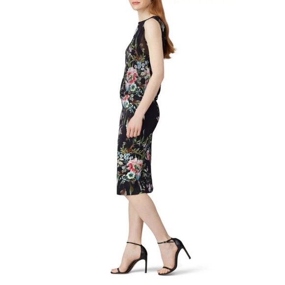 💕FUZZI💕 Navy Floral Sheath Dress 100% Viscose Crepe Large - Picture 4 of 16